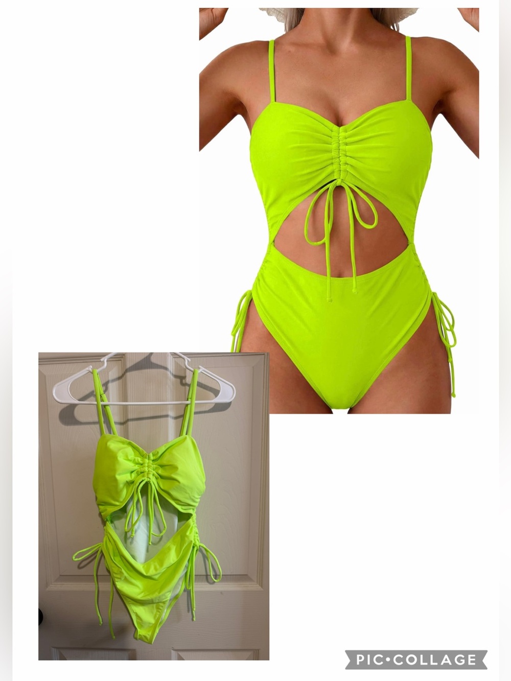 Women's Cut Out Drawstring One Piece Swimsuit Cheeky High Cut Bathing Suit M